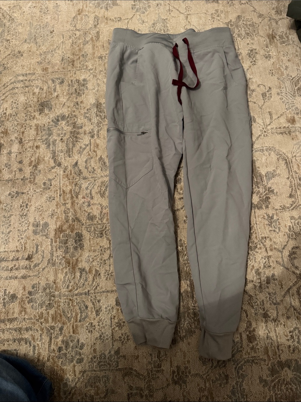 Figs Light Gray Track Joggers with Maroon Drawstring